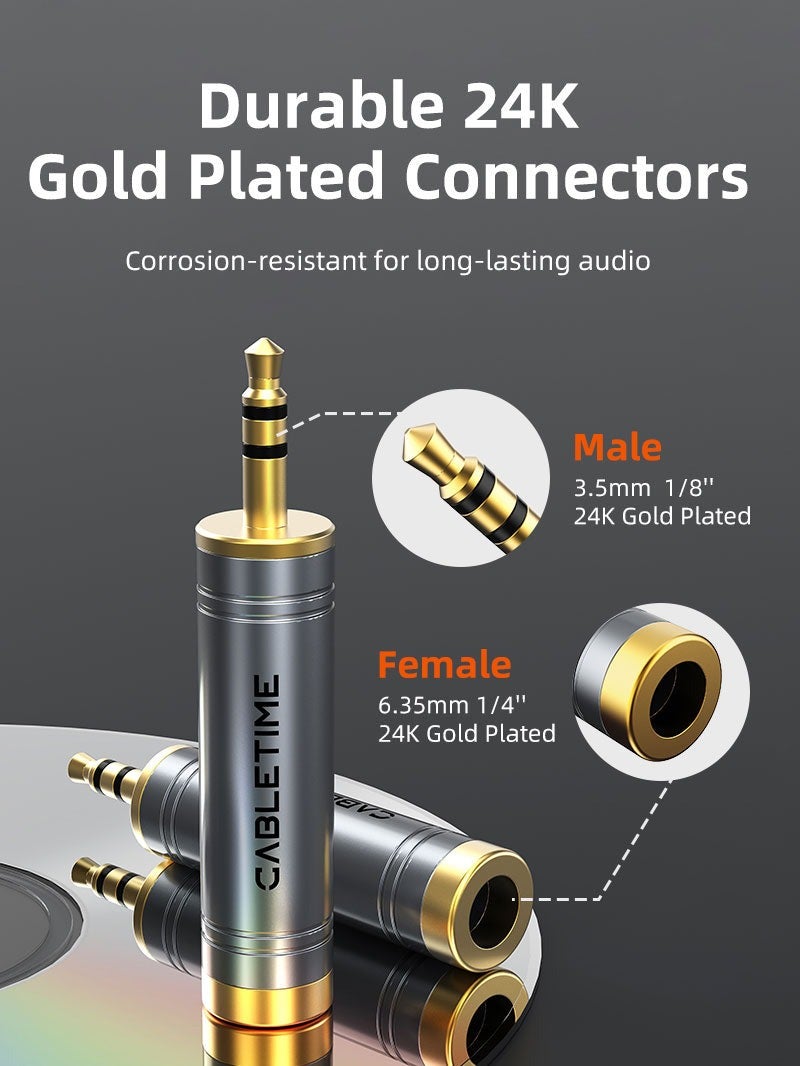 CABLETIME 3.5MM MALE TO 1/4 INCH FEMALE STEREO AUDIO ADAPTER FOR HEADPHONE AMP - Image 5